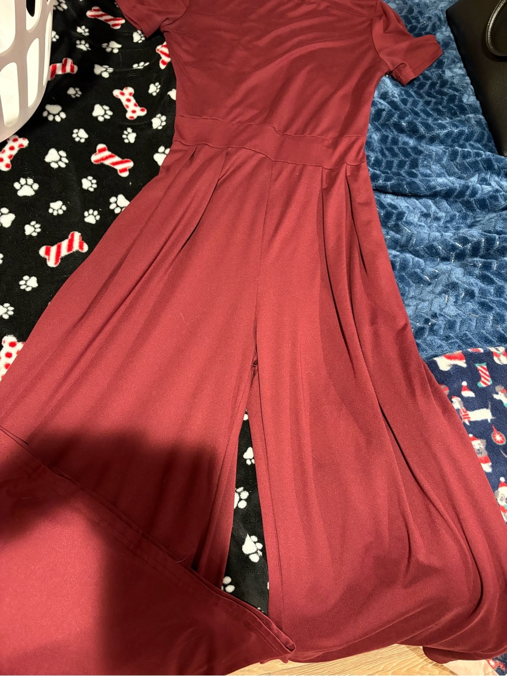 SHEIN Burgundy Short Sleeve Jumpsuit with Wide Leg